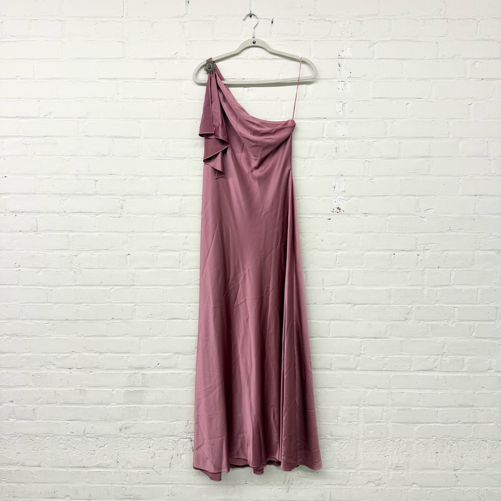 NWT Lauren Ralph Lauren Satin Charmeuse One-Shoulder Gown Pink Size 8 - Picture 2 of 7